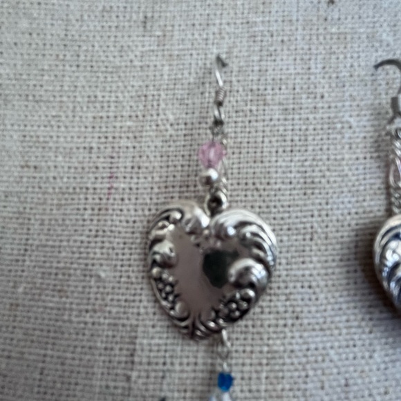 Vintage Sterling Silver Fairy Heart Dangle Earrings 925 Spring Whimsical Gift - Picture 8 of 11